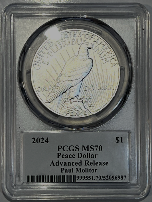 2024 Peace Dollar 1oz .999 Silver PCGS MS70 Paul Molitor, RARE 1 Of Only 5 WW
