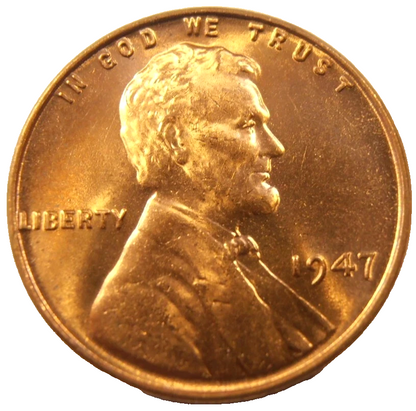 1947 P Lincoln Wheat Cent BU Uncirculated Penny from OBW Roll 1c GEM RED COIN