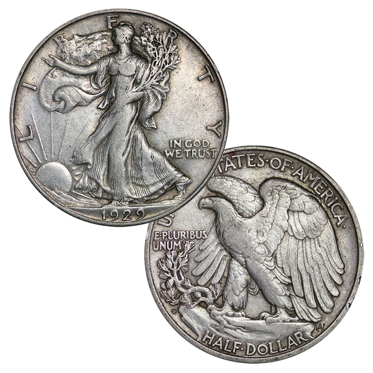 $1 Face Value 90% Silver Walking Liberty Half Dollar (Two Coins) G - VG Features