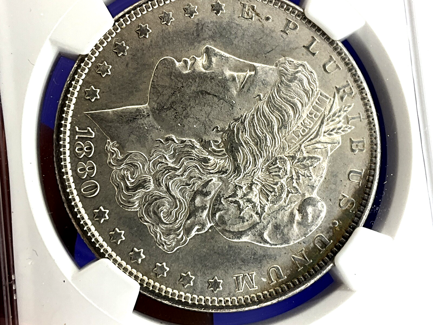 🌈 1880-S Morgan Dollar MS61 NGC Lilac Purple Salmon Toning MONSTER Eye Appeal👀