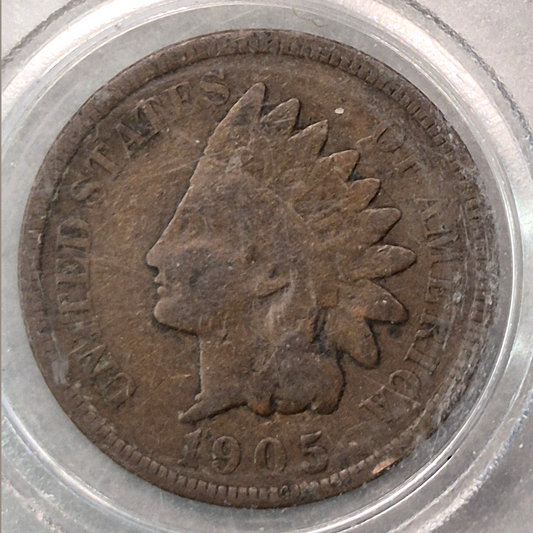 1905 Indian Head Cent Penny 1C Good+ Full Date Bold Shield Lines Antique US Coin