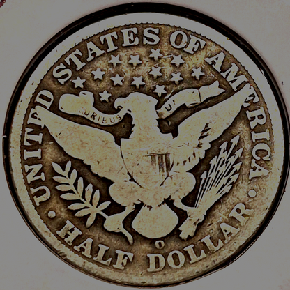 1900 O Barber Half Dollar 90% Silver 50C Circulated Full Rims Partial Motto