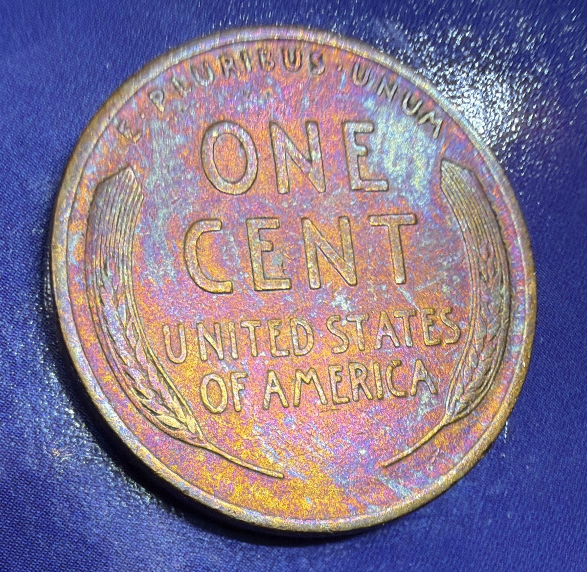 1909 Lincoln Wheat Cent 1C AU Rainbow Toned Brown Penny Philadelphia US Coin
