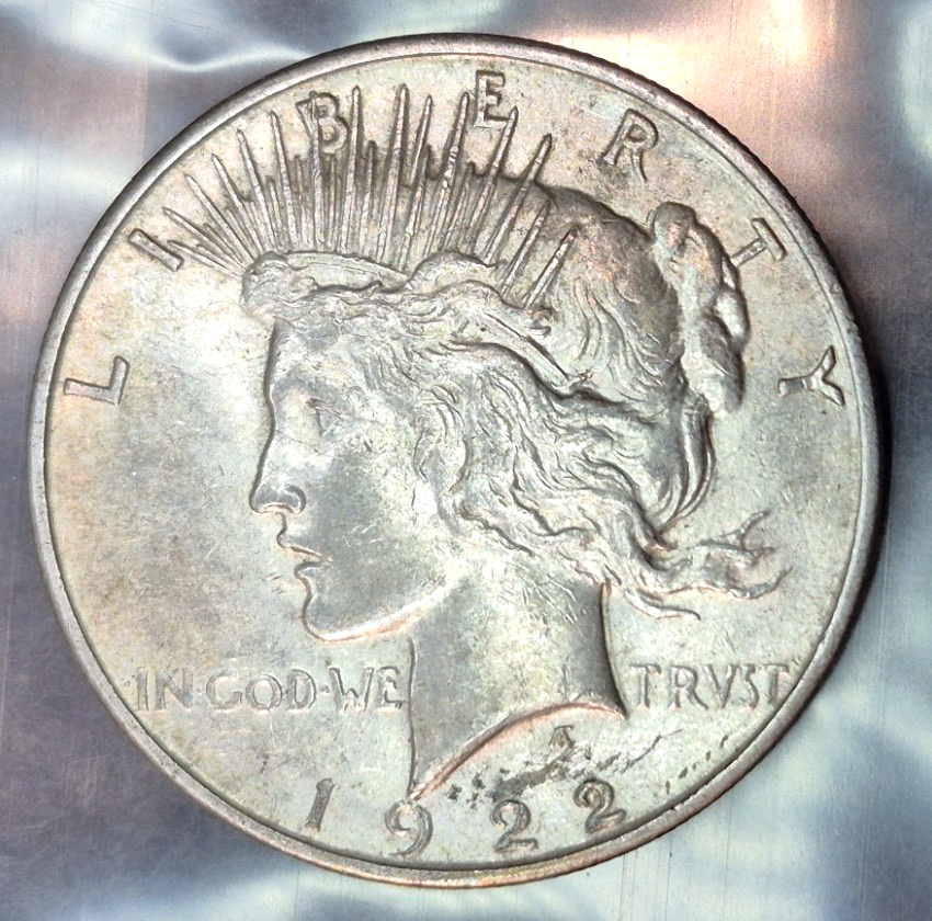 1922-D Peace Silver Dollar $1 AU About Uncirculated Denver Mint 90% Silver Toned