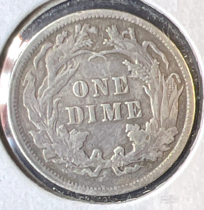 💥 1891 Very Fine Liberty Seated Dime 90% Silver 10c Coin Full Liberty Last Year