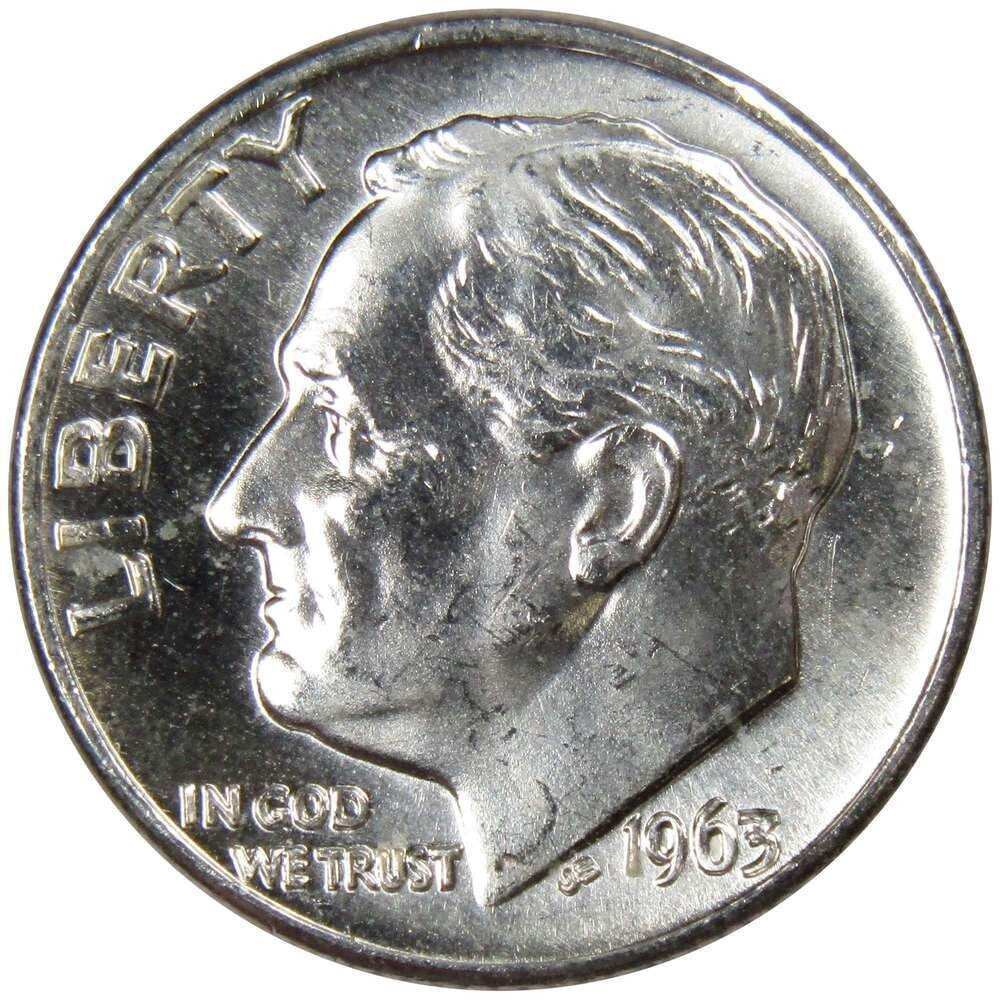 1963 D Roosevelt Dime 90% Silver Choice GEM BU Uncirculated BLAST WHITE 10c Coin