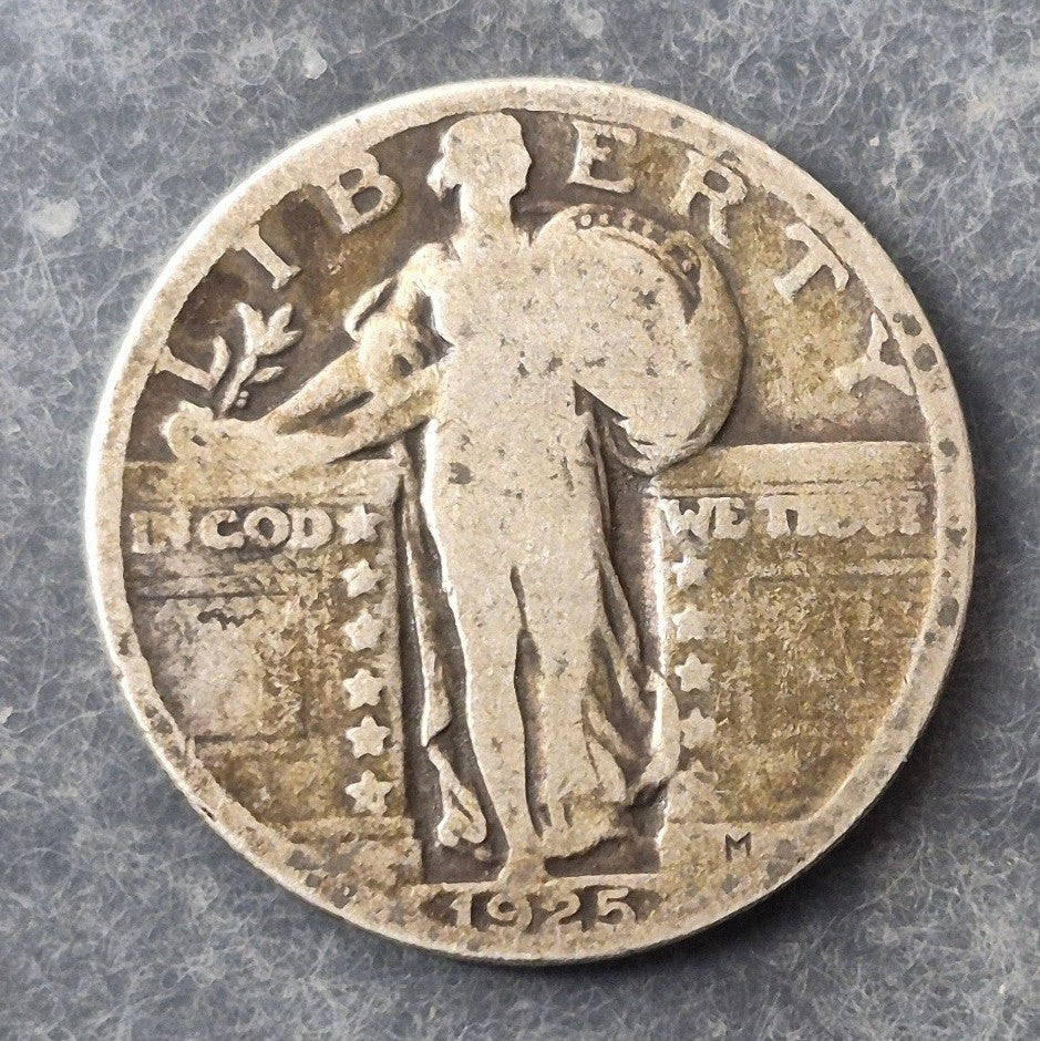 1925 P Standing Liberty Quarter 90% Silver VG Full Date First Year Recessed Date