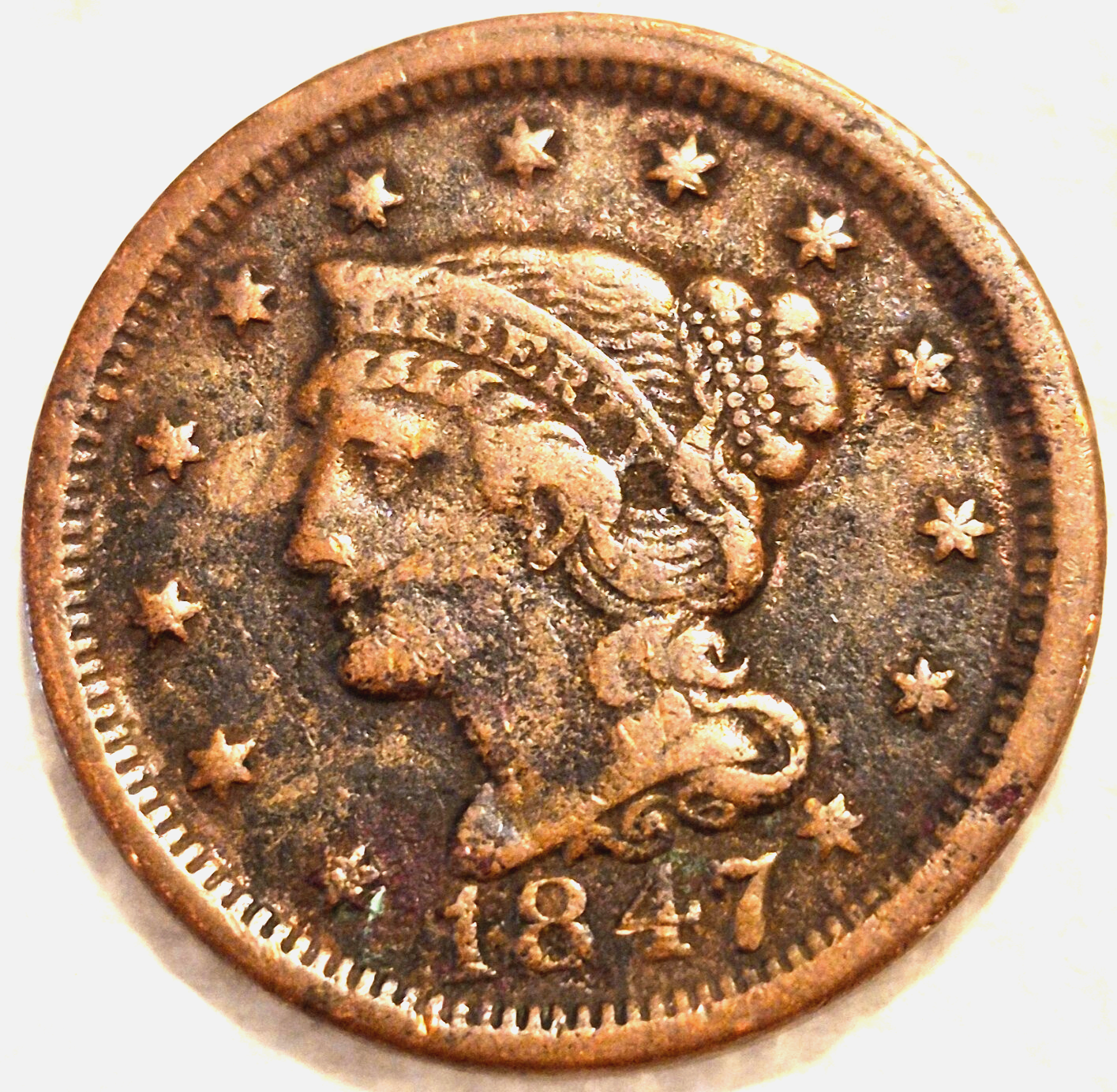 1847 Braided Hair Large Cent 🔥Very Nice Crisp Details🔥Terrific Example