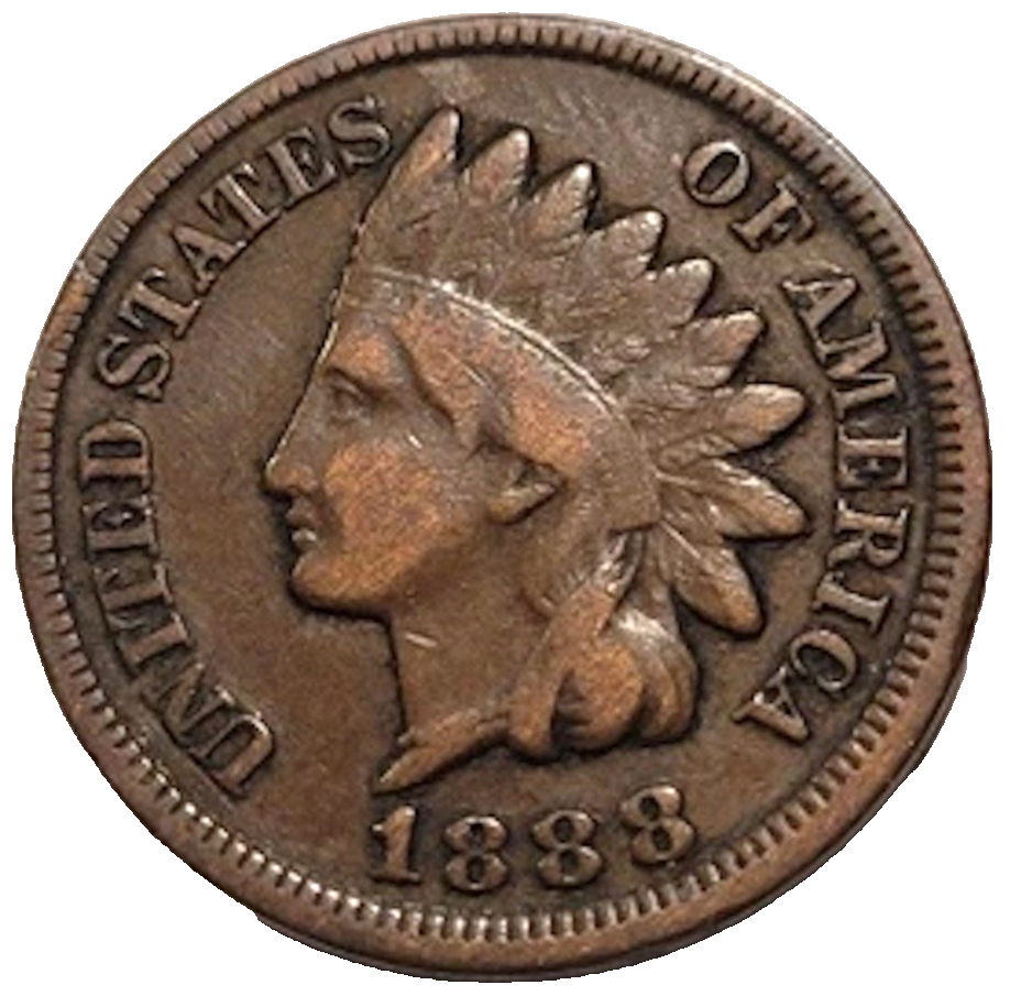 1888 Indian Head Penny Fine - Very Fine Condition (F-VF) Very Sharp Strike Coins