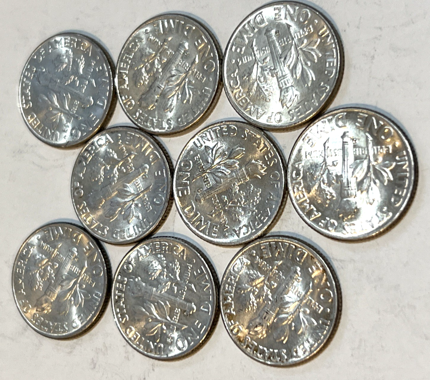 {9} 1962 D Roosevelt Dimes 90% Silver BU Uncirculated Condition $.90 Face Value