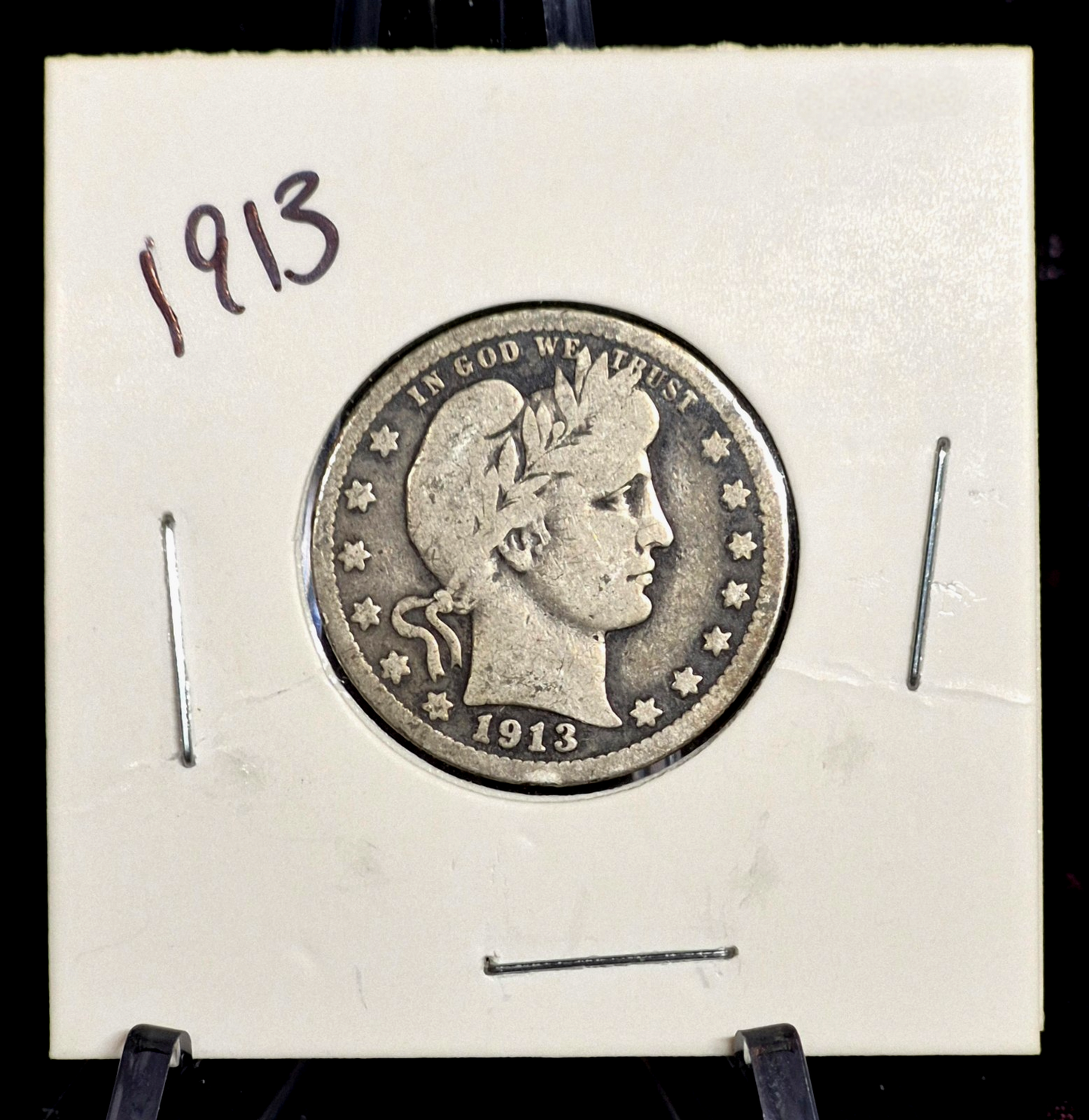 1913 Barber Silver Quarter 90 % SILVER Very Collectable Date Coin VG-F Features