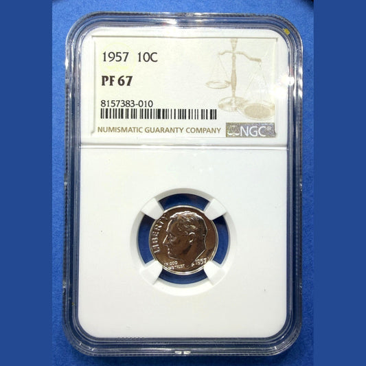 1957 Roosevelt Silver Dime Proof NGC PF67 Philadelphia 90% Silver 10C Gem Proof