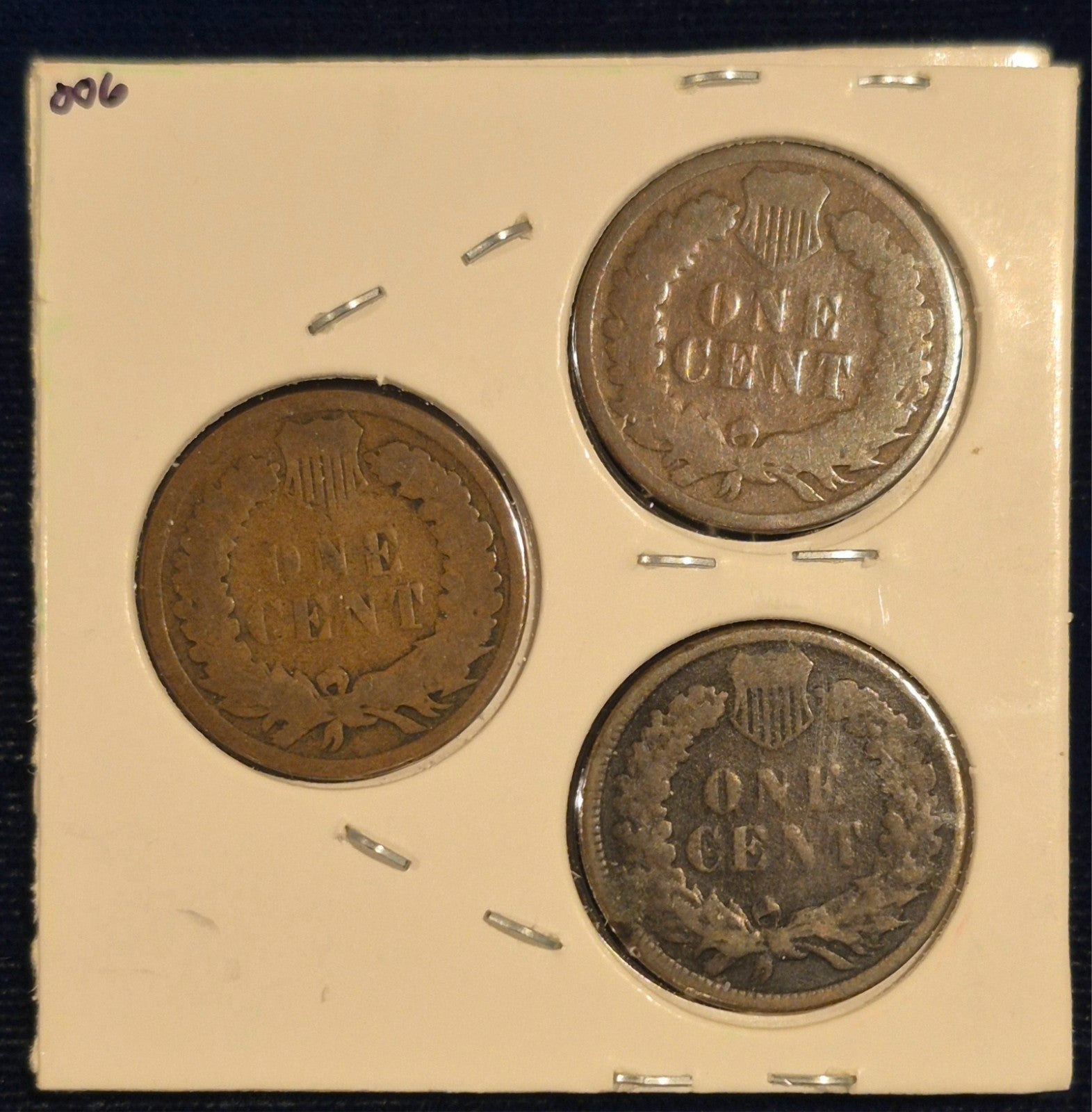 1881-1882-1883 LOT OF (3) INDIAN HEAD CENTS , G-VG Features, Exact Coins Shown