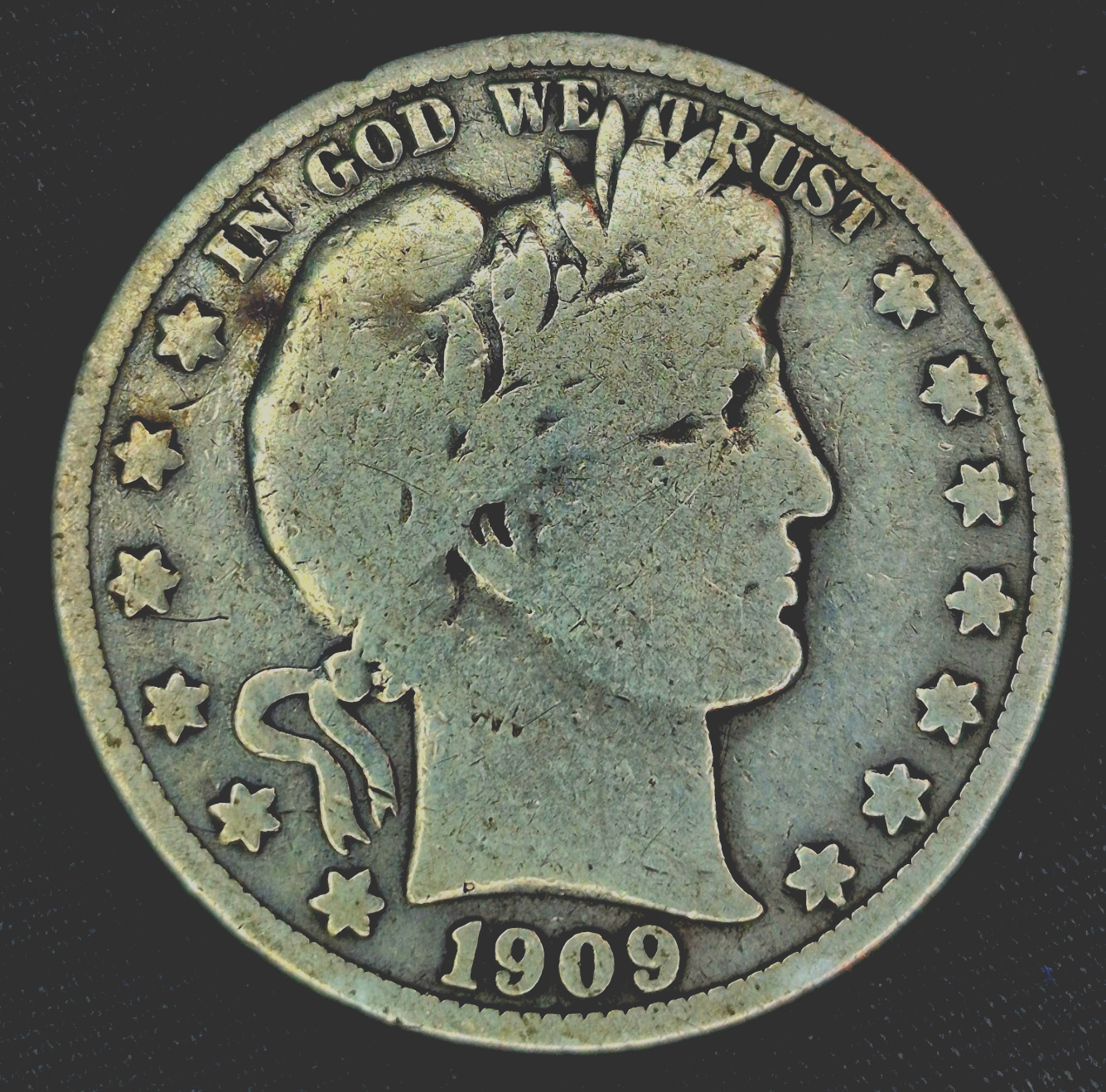 1909 S Barber Half Dollar 90% Silver Strong VG Features Full Motto 50C