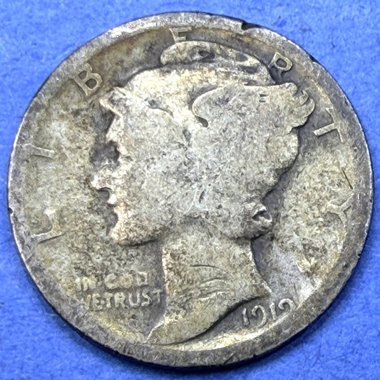 1919 Mercury Dime 10C Golden Amber Toned 90% Silver G Good Philadelphia Toner