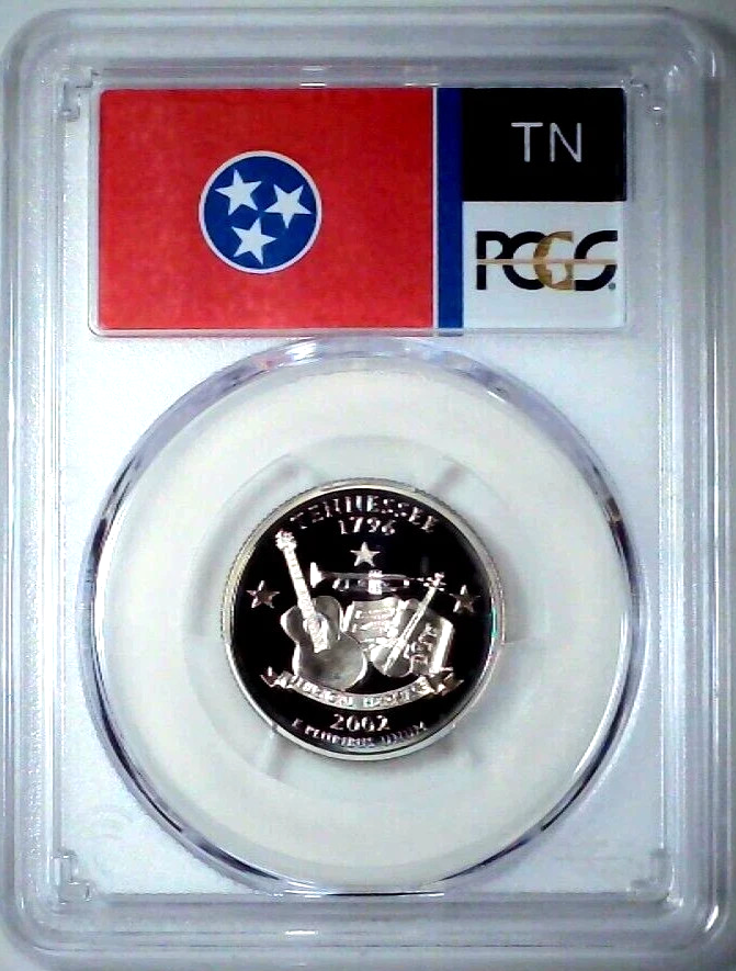 ✅ 2002-S Tennessee 90% SILVER Washington Quarter ~PCGS PR69DCAM State Flag Label