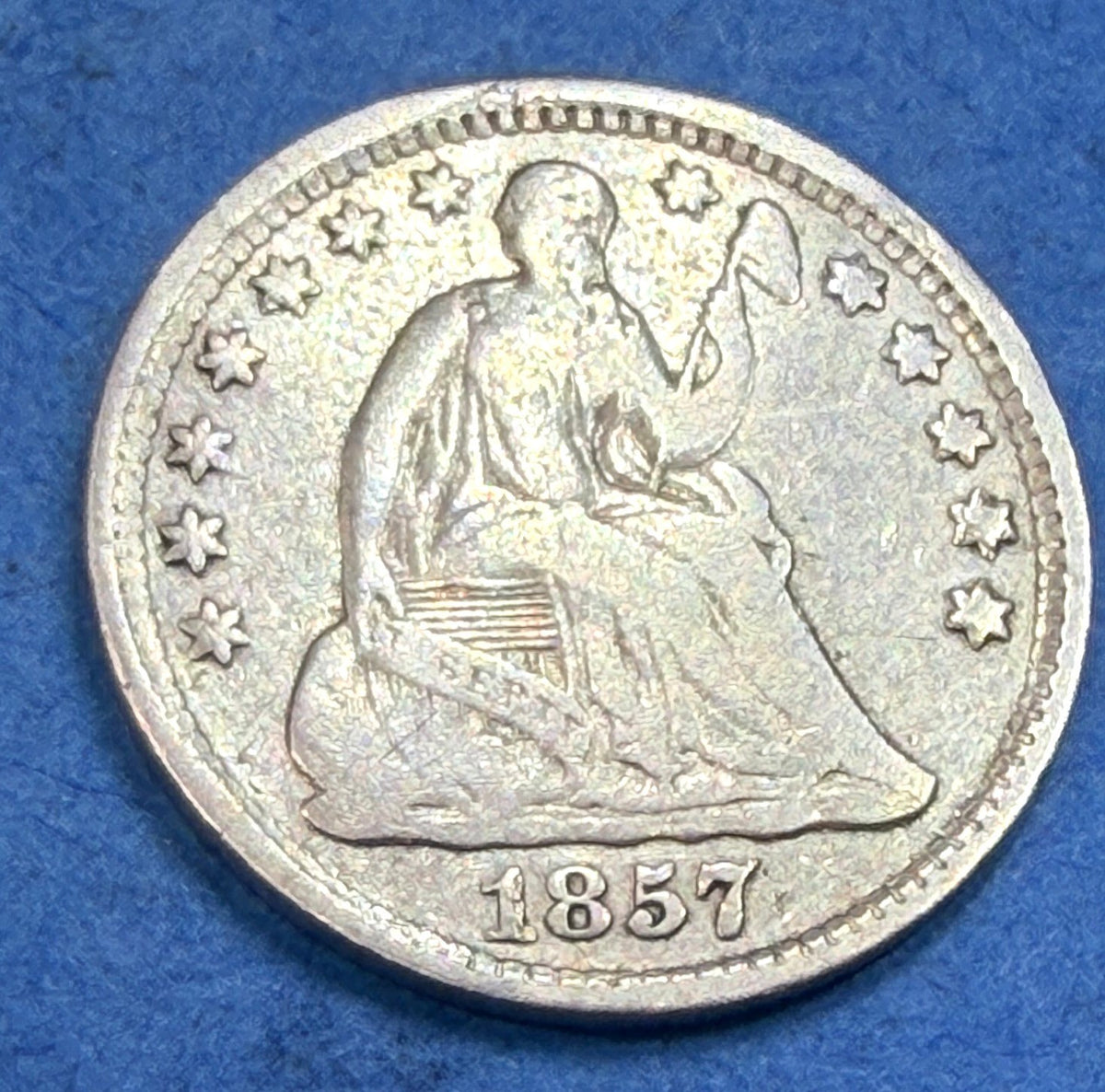 1857 Seated Liberty Half Dime H10C VF Very Fine 90% Silver Pre Civil War Coin