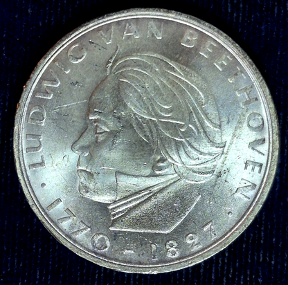 1970 F  GERMANY  5 MARK Ludwig van Beethoven 0.625 SILVER COIN .2251 ASW