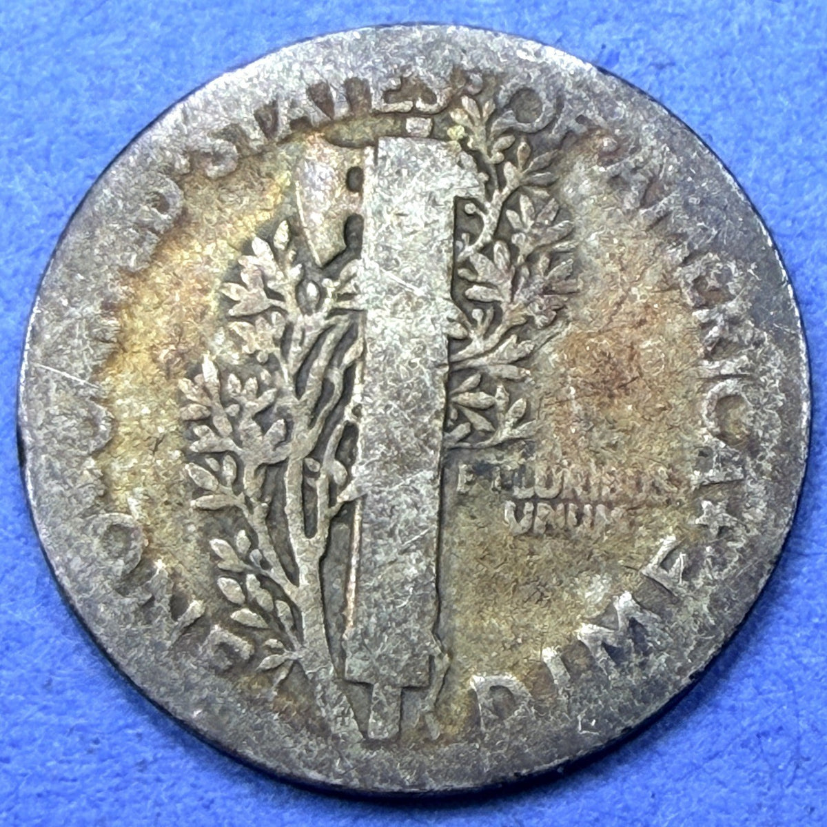 1919 Mercury Dime 10C Golden Amber Toned 90% Silver G Good Philadelphia Toner - view 4