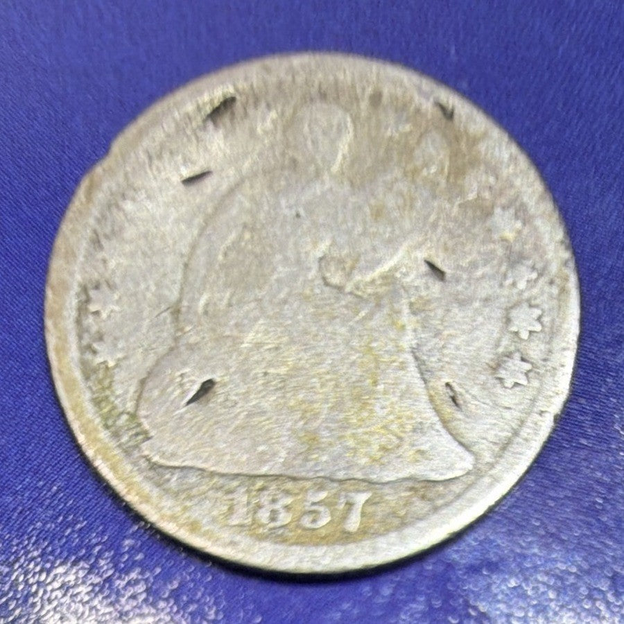 1857 Seated Liberty Half Dime 5C G Good Damaged 90% Silver US Coin Philadelphia