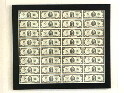 32 ~ $2 Dollar Bills Uncut Sheet Professionally Framed Series 2013 UNCIRCULATED