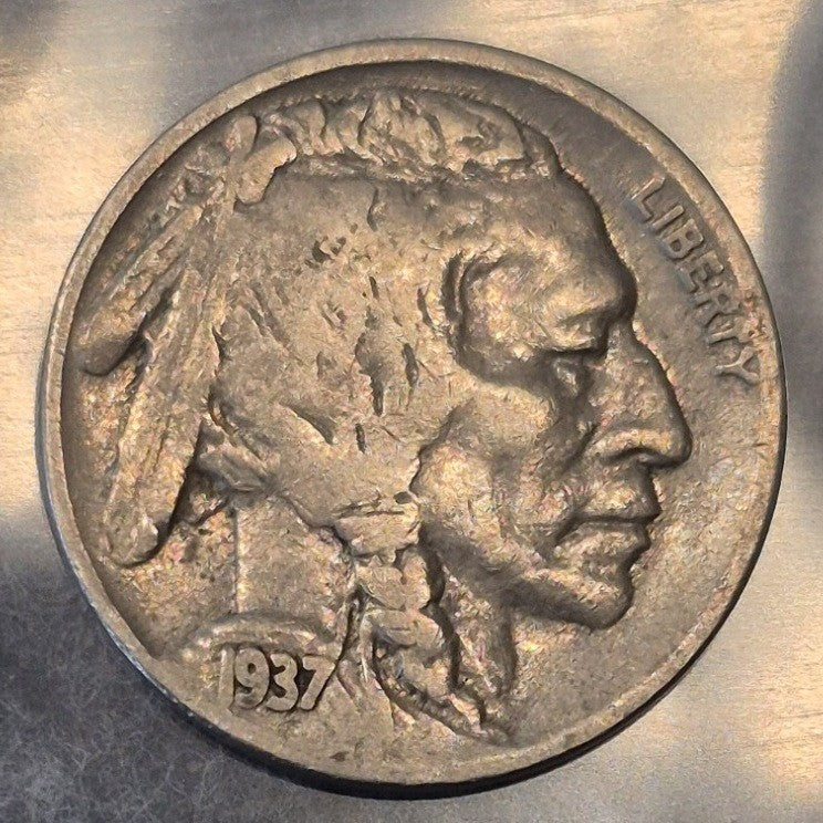 1937-D Buffalo Nickel 5C Indian Head Denver Mint Full Date Bold D Mint Mark VF