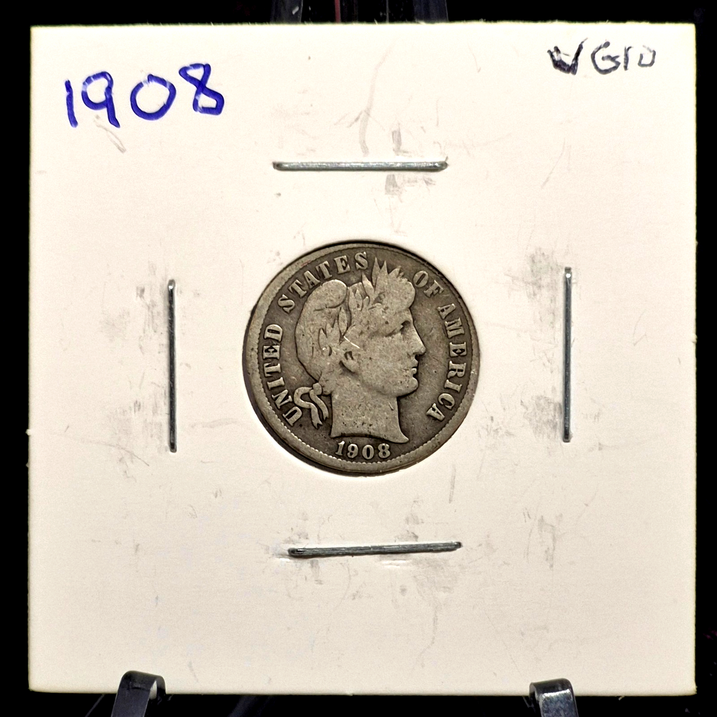 😲"OFFSET STRIKE ERROR" 1908 Barber Dime 90% Silver VG-F Feature & CCW Rotation2