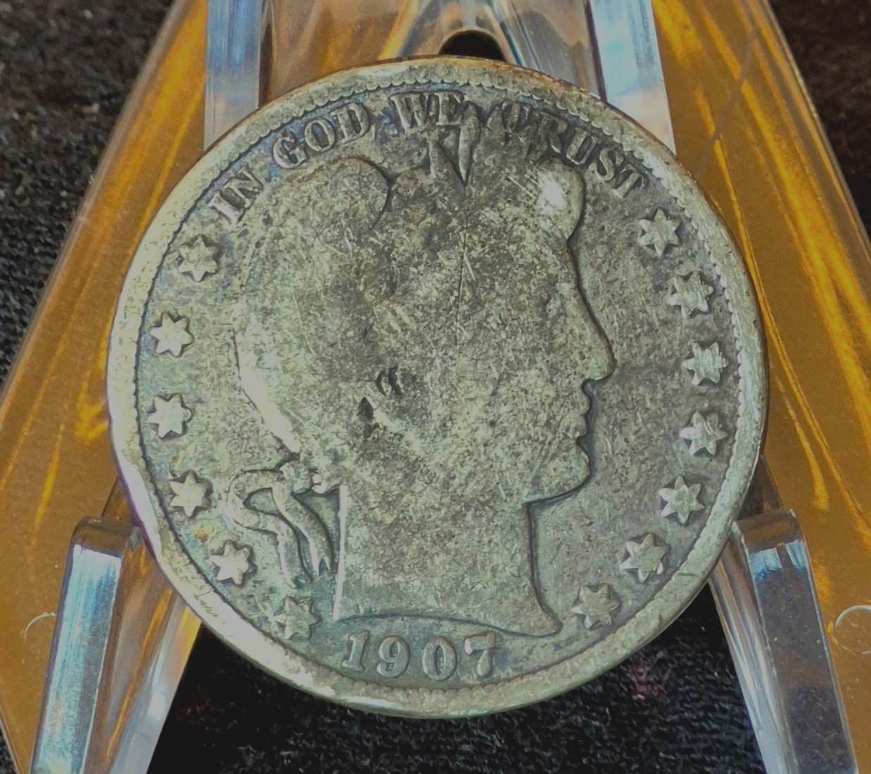 1907-S Barber Half Dollar 90% Silver G+ Features Partial Motto 50C