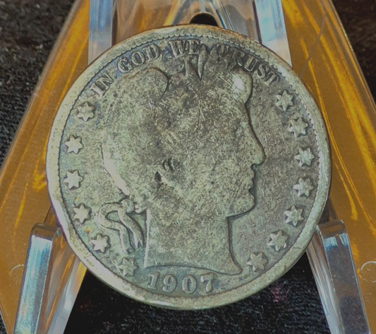 1907-S Barber Half Dollar 90% Silver G+ Features Partial Motto 50C
