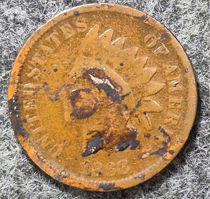 1868 Indian Head Cent Penny AG or Less Features, Hole Filler, Coin Pictured 1C