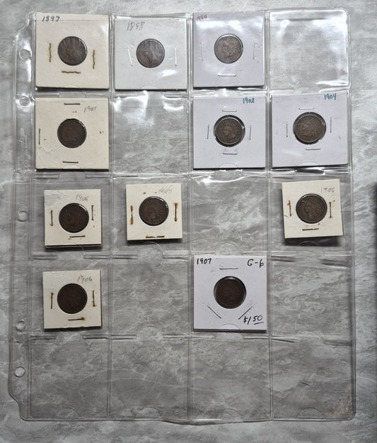 Lot of 11 Indian Head Cents 1897-1907 Vintage 2x2 Flips Old Collection 1C Penny