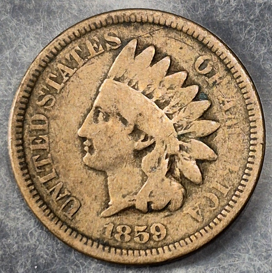 1859 Indian Head Cent Penny 1C Good Copper-Nickel Laurel Wreath 1st Year Type