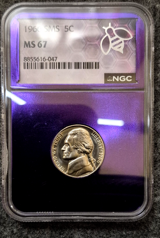 1966 SMS Jefferson Nickel NGC MS67 Special Mint Set 1st Year Designer Initials