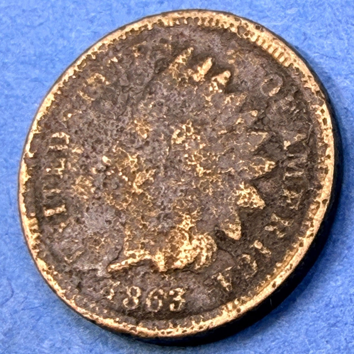 1863 Indian Head Cent Penny 1C Civil War Date Copper Nickel Dark Surfaces G