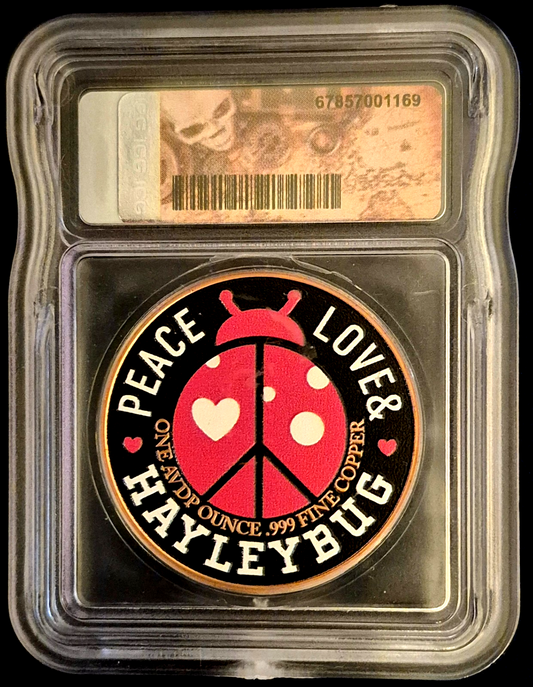 ICG MS70 Pirate 1oz Copper Colorized Medal Peace Love Hayleybug Colorized Copper