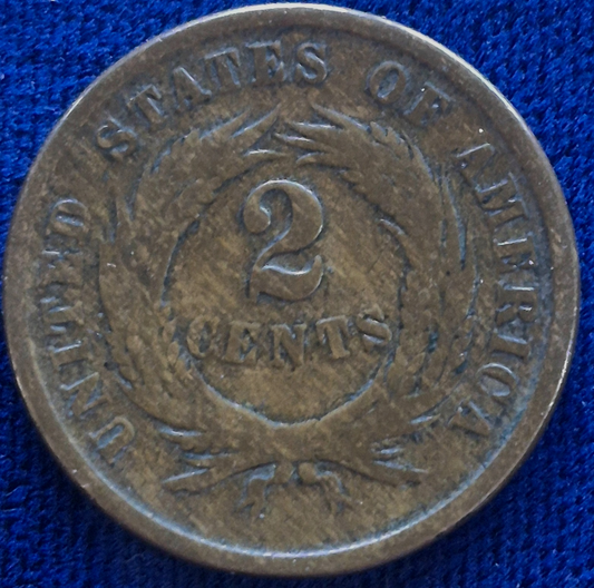 1864 2 Cent Piece Good Features, Large Motto, Civil War Era, 1st With Motto