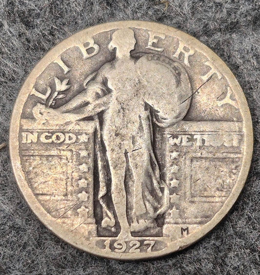 1927-P Standing Liberty Quarter 90% Silver VG Features Nice Toning Coin Shown