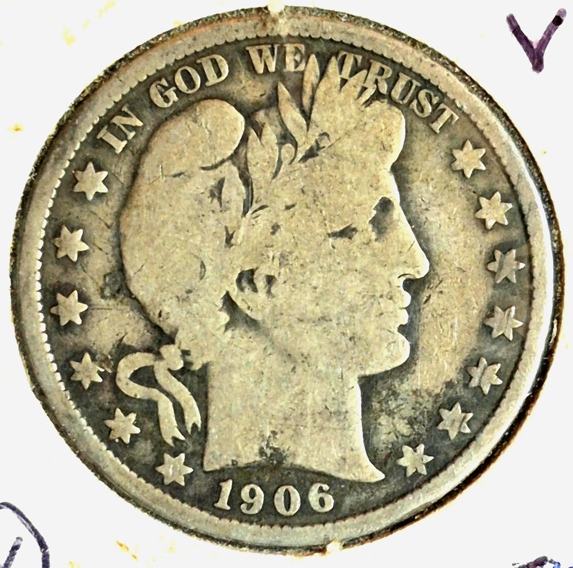 1906 Barber Half Dollar 90% Silver Nice Rims VG-F Features in a Vintage Flip 50C