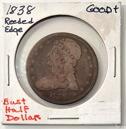 1838 Capped Bust Half Dollar Reeded Edge Silver 50c VG+ Features