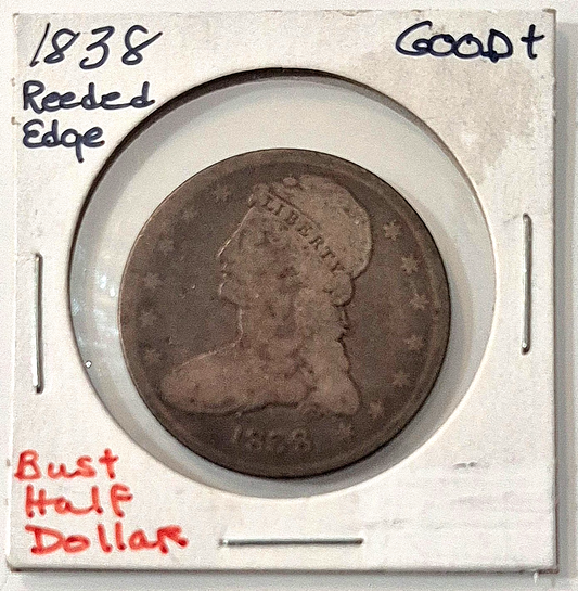 1838 Capped Bust Half Dollar Reeded Edge Silver 50c VG+ Features