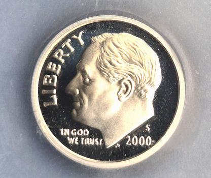 2000-S Proof Roosevelt Dime ICG Graded a Perfect PR70 DCAM 90% Silver Coin 10C