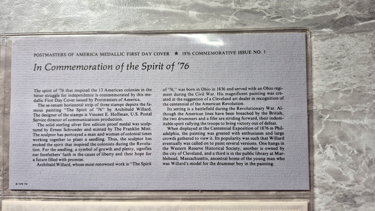 1976 Postmasters of America Spirit of 76 Sterling Silver Proof Medal FDC Issue 1