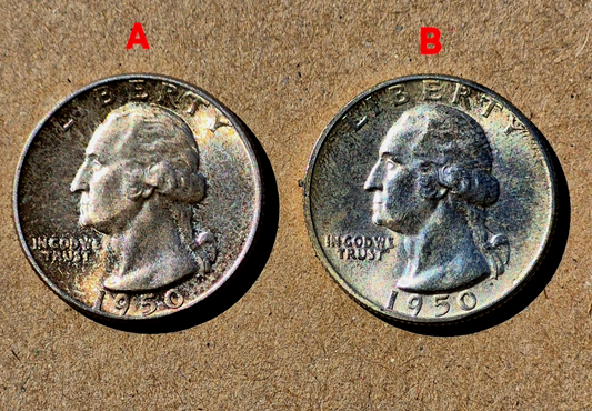 (2)1950-P GEM BU Washington End Coins OBW US Treas 90% Silver Quarter TONE ALERT