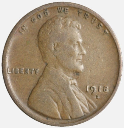🔥 1918 D Lincoln Wheat Cent Good - Very Good (G-VG) Condition Copper Penny 1c