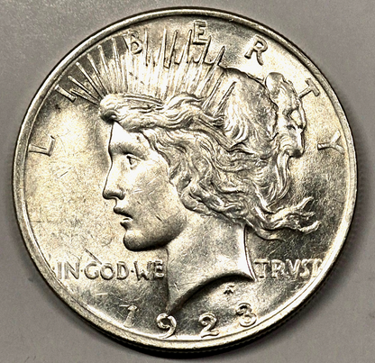 1923 Peace Silver Dollar Well Stuck with Strong AU-MS Feature $1