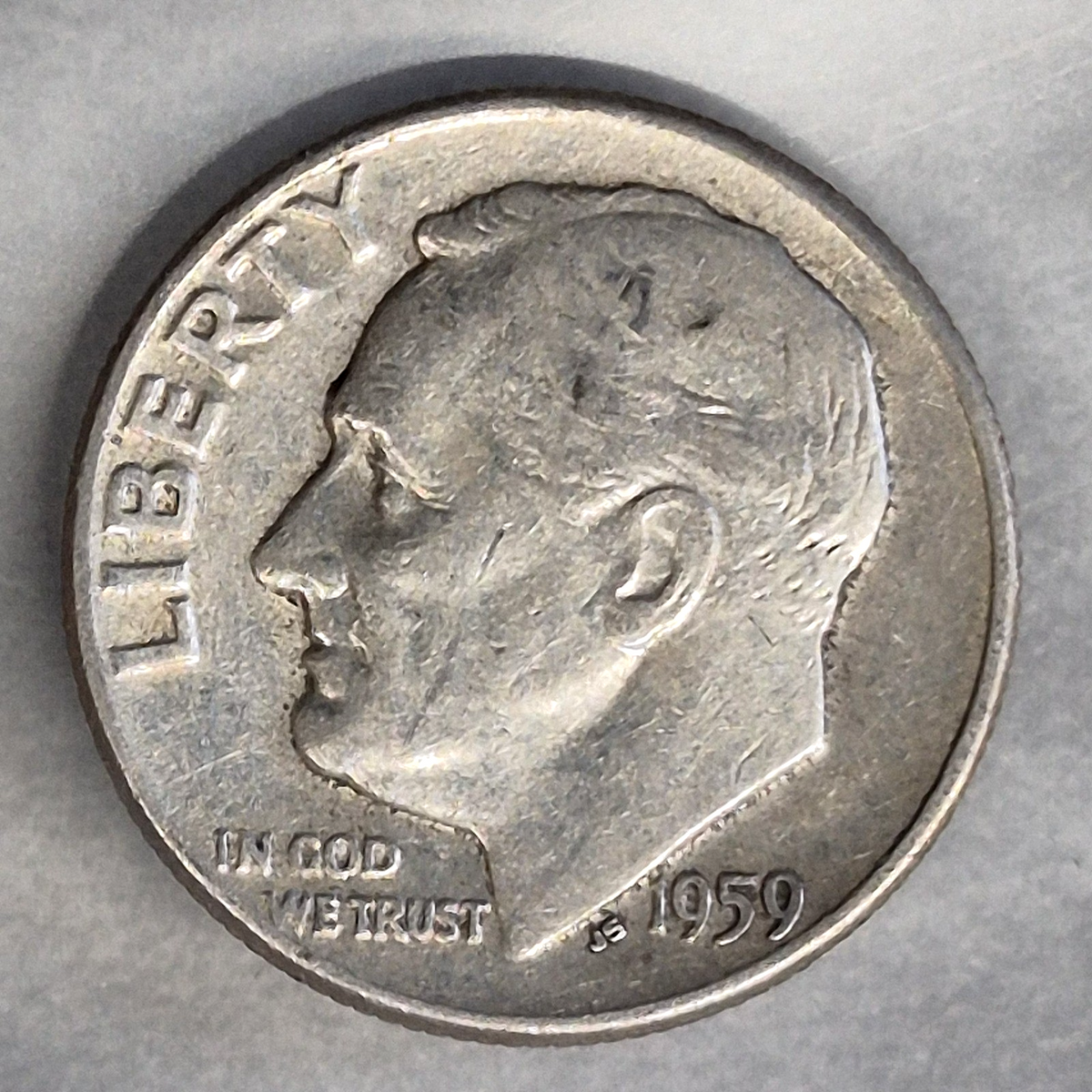 1959 Roosevelt Dime 10C 90% Silver Philadelphia No Mint Mark VF Circulated