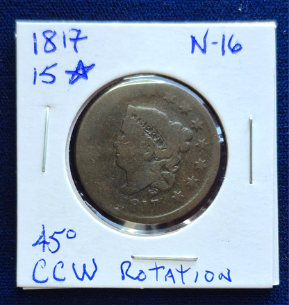 1817 Large Cent Coronet 15 Star N-16 Variety with 45° CCW Rotated Die