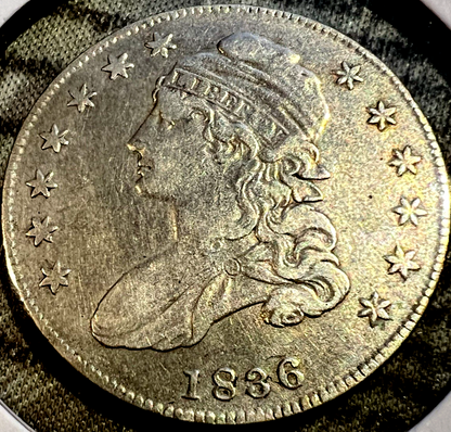 1834 Capped Bust Half Dollar Lettered Edge ROTATED DIE Beaded Border 50c Coin