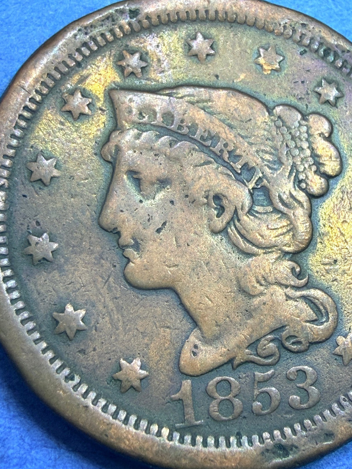 1853 Braided Hair Large Cent 1C F Fine Attractive Surfaces Pre Civil War Copper