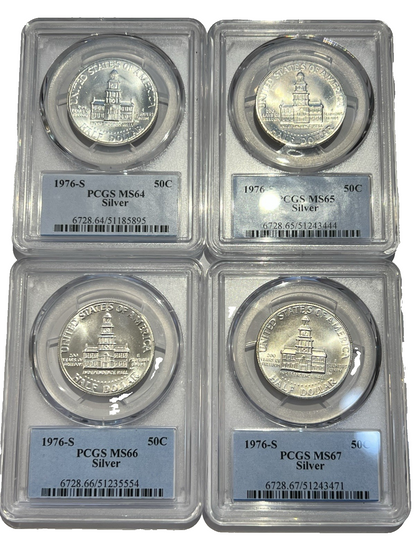 ⭐️  {4} 1976S SILVER Kennedy Half Dollars PCGS MS64, 65, 66 & 67 JFK Photo Label